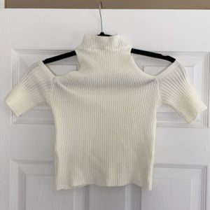 Cream open shoulder, turtle neck crop top size S